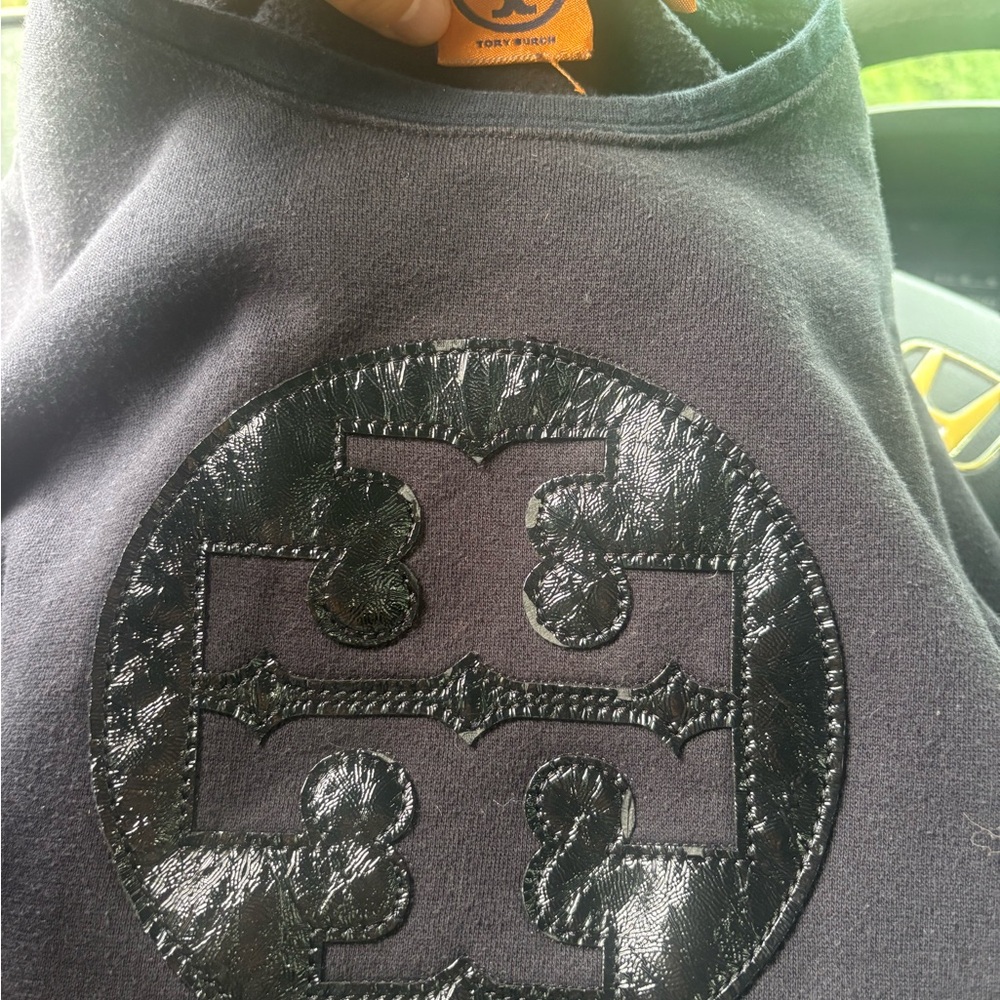 Tory Burch Men’s Crewneck Sweatshirt with Gloss Logo in Dark Navy